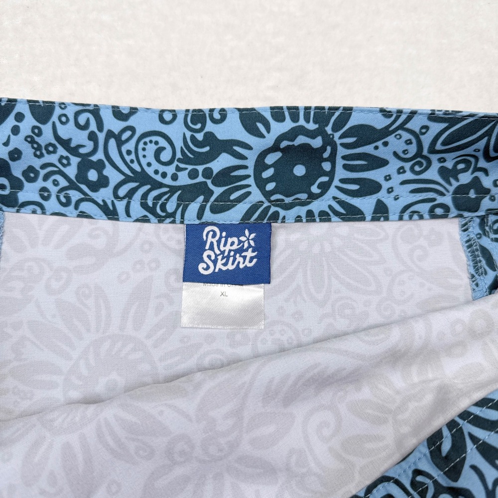 Ripskirt Skirt Size XL Length 1 Blue Floral Hawaiian Vacation Wrap Casual - Picture 5 of 8